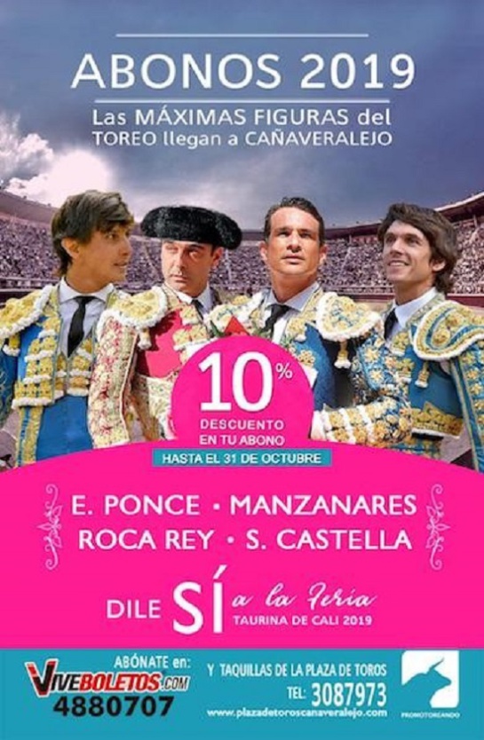 Feria de Cali 2019: Roca Rey, Ponce, Castella y Manzanares estarán en la Feria de Cali Feria de Cali 2019: Roca Rey, Ponce, Castella y Manzanares estarán en la Feria de Cali