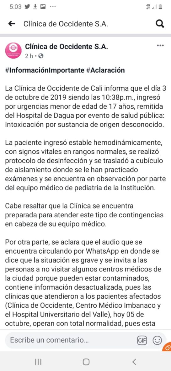 Falsa noticia: Es falso que una bacteria sea la causa de la intoxicación en Dagua Falsa noticia: Es falso que una bacteria sea la causa de la intoxicación en Dagua