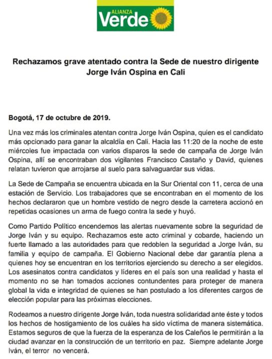 Vandalismo: "Bandera blanca a mis contrarios", Jorge Iván Ospina Vandalismo: "Bandera blanca a mis contrarios", Jorge Iván Ospina