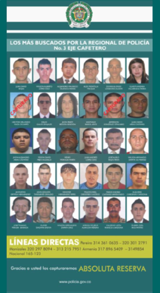 Lista de los más buscados en el Eje Cafetero Lista de los más buscados en el Eje Cafetero