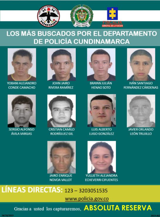 Los más buscados en Cundinamarca: Presentan cartel de los más buscados en Cundinamarca Los más buscados en Cundinamarca: Presentan cartel de los más buscados en Cundinamarca