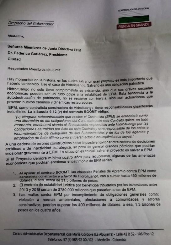 GOBERNAODR PROPONE VENDERLE HIDROITUANGO A EPM: Gobernación de Antioquia le ofrece su parte de Hidroituango EPM GOBERNAODR PROPONE VENDERLE HIDROITUANGO A EPM: Gobernación de Antioquia le ofrece su parte de Hidroituango EPM