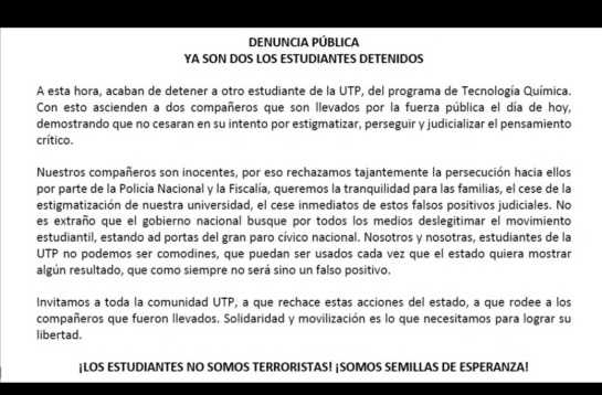 Capturas en Pereira: Nuevas capturas de estudiantes de la UTP señalados de actos vandálicos Capturas en Pereira: Nuevas capturas de estudiantes de la UTP señalados de actos vandálicos