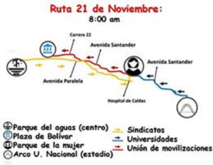 Recorrido de la marcha en Manizales Recorrido de la marcha en Manizales