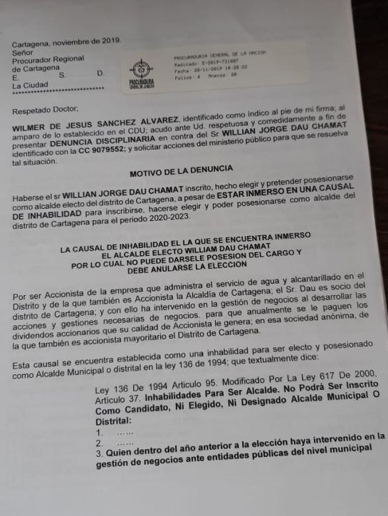 Inhabilidad para posesionar alcalde electo de Cartagena: Denuncian posible inhabilidad para posesionar alcalde de Cartagena Inhabilidad para posesionar alcalde electo de Cartagena: Denuncian posible inhabilidad para posesionar alcalde de Cartagena
