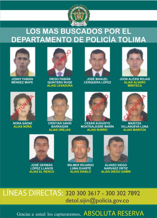 Cartel de los más buscados en el Tolima: En Bogotá cae alias 'Maritza' una de las más buscadas en Tolima Cartel de los más buscados en el Tolima: En Bogotá cae alias 'Maritza' una de las más buscadas en Tolima