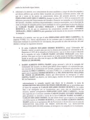 Parte del documento enviado a la fiscalía por Francisco Valencia Parte del documento enviado a la fiscalía por Francisco Valencia