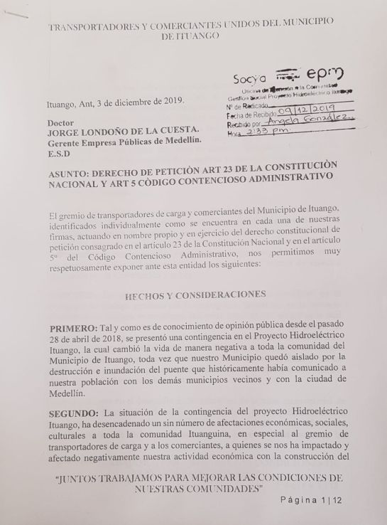 Gremios económicos exigen reparación a EPN por Hidroituango: Gremios económicos de Ituango, exigen reparación a EPM por Hidroituango Gremios económicos exigen reparación a EPN por Hidroituango: Gremios económicos de Ituango, exigen reparación a EPM por Hidroituango