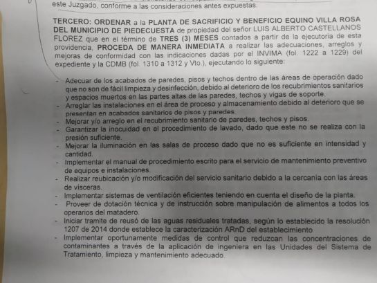PIEDECUESTA MATADERO SELLAMIENTO JUEZ: Juez da tres meses para mejorar matadero de caballos de Piedecuesta PIEDECUESTA MATADERO SELLAMIENTO JUEZ: Juez da tres meses para mejorar matadero de caballos de Piedecuesta