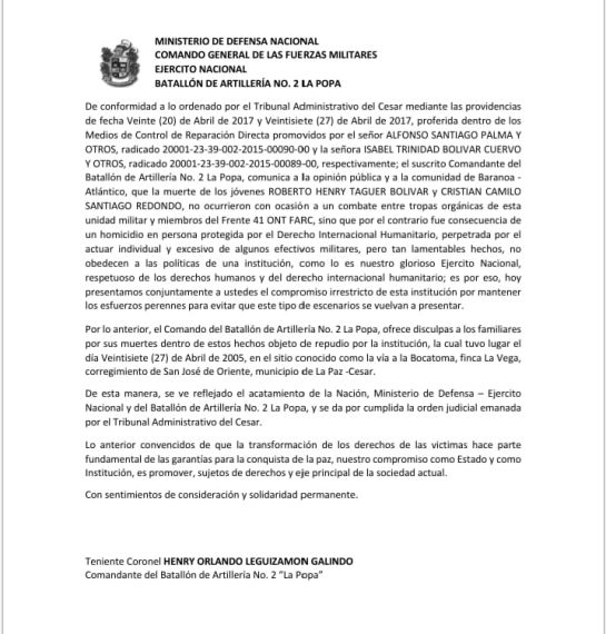 Falsos positivos: Ejército pide perdón por "falsos positivos" de dos jóvenes del Atlántico Falsos positivos: Ejército pide perdón por "falsos positivos" de dos jóvenes del Atlántico