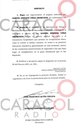 Caso Samuel Viñas: Corte Suprema: Samuel Viñas debe recibir tratamiento médico en la cárcel Caso Samuel Viñas: Corte Suprema: Samuel Viñas debe recibir tratamiento médico en la cárcel