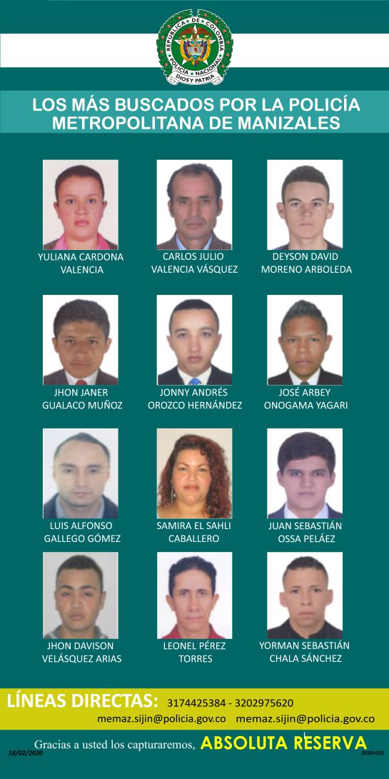Cartel de los más buscados en Manizales y Villamaría Cartel de los más buscados en Manizales y Villamaría