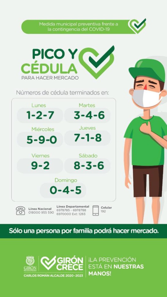 Coronavirus en Colombia: Pico y cédula en Girón para mercar Coronavirus en Colombia: Pico y cédula en Girón para mercar
