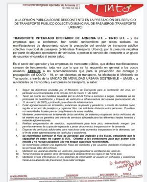 Transporte, Armenia, Quindío, Salud, Coronavirus, Movilidad: Tinto desmiente que operadores no presten servicio al personal de la salud Transporte, Armenia, Quindío, Salud, Coronavirus, Movilidad: Tinto desmiente que operadores no presten servicio al personal de la salud