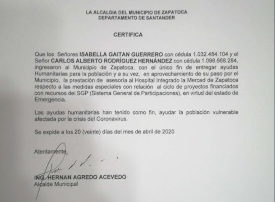 Escándalo turismo cuarentena Zapatoca Santander: "Vinimos a entregar mercados": funcionario en cuarentena Escándalo turismo cuarentena Zapatoca Santander: "Vinimos a entregar mercados": funcionario en cuarentena