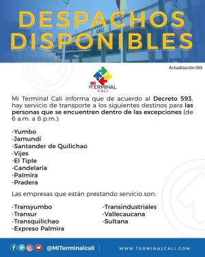 Transporte intermunicipal: ¿Cómo operará la Terminal de Transporte de Cali después del 27 de abril? Transporte intermunicipal: ¿Cómo operará la Terminal de Transporte de Cali después del 27 de abril?