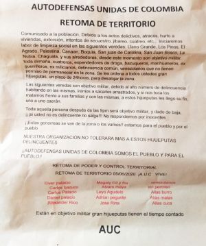Este es el planfleto que apareció en zona rural de Salento, Quindío Este es el planfleto que apareció en zona rural de Salento, Quindío