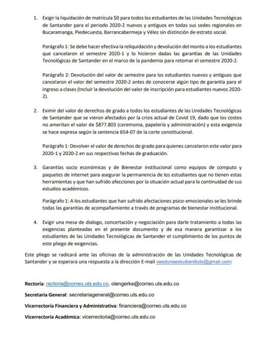 Educación protestas Unidades Tecnológicas de Santander matricula cero: Ultimátum de estudiantes de las UTS para matrícula cero Educación protestas Unidades Tecnológicas de Santander matricula cero: Ultimátum de estudiantes de las UTS para matrícula cero