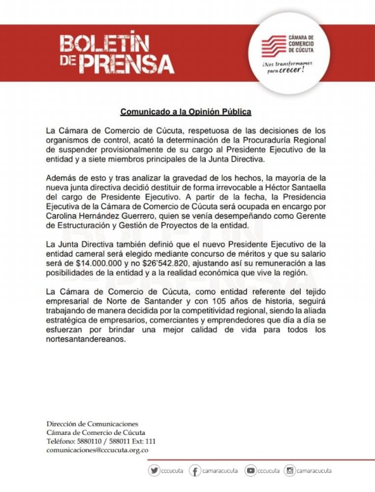 Corrupción en la Cámara de comercio de Cúcuta y aumento de sueldos: Procuraduría abre investigación disciplinaria a directivos de CamComercio Corrupción en la Cámara de comercio de Cúcuta y aumento de sueldos: Procuraduría abre investigación disciplinaria a directivos de CamComercio