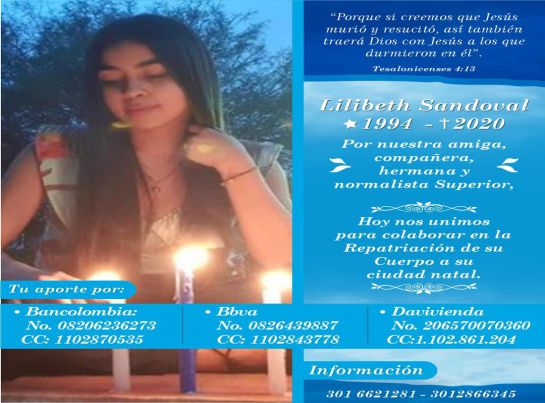 joven sincelejana Lilibeth Sandoval falleció Argentina: Piden ayuda para repatriar cuerpo de una sincelejana que murió en Argentina joven sincelejana Lilibeth Sandoval falleció Argentina: Piden ayuda para repatriar cuerpo de una sincelejana que murió en Argentina