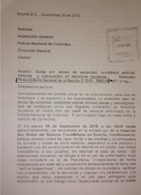Las trabas para investigar un caso de abuso policial en Soacha Las trabas para investigar un caso de abuso policial en Soacha