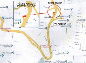 Bucaramanga cierre vía Idesan El Poblado: Comenzó cierre de vía de acceso al Poblado Bucaramanga cierre vía Idesan El Poblado: Comenzó cierre de vía de acceso al Poblado