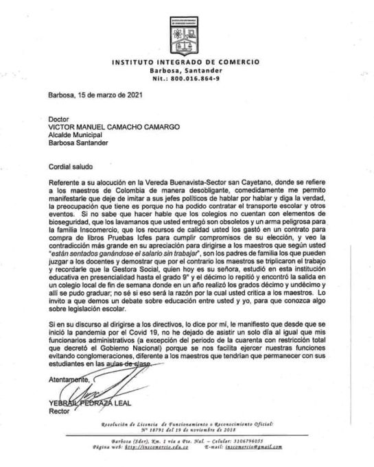 Docentes rechazan declaraciones de alcalde Camacho Docentes rechazan declaraciones de alcalde Camacho