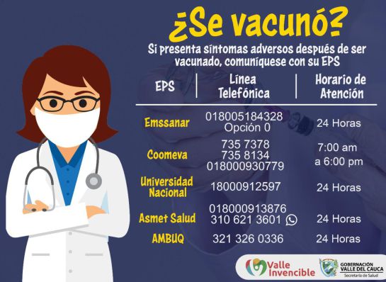 Contacto para informar síntomas adversos Contacto para informar síntomas adversos
