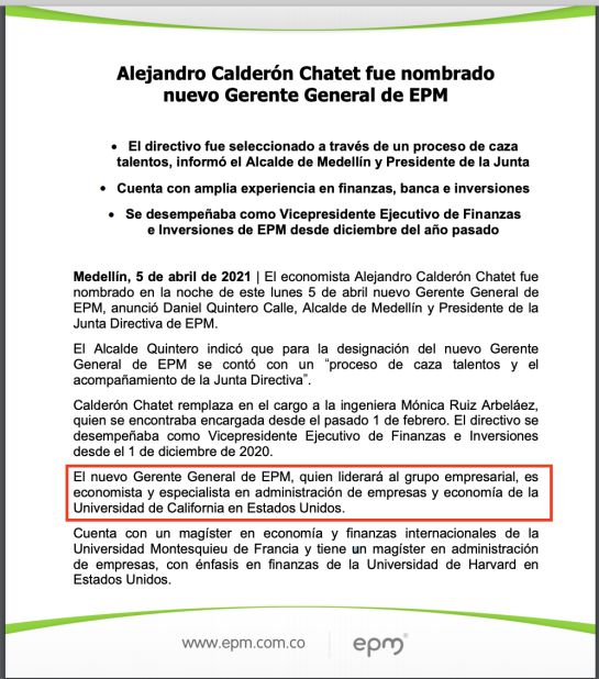 Hoja de vida de vida presentada por EPM sobre Miguel Alejandro Calderón Hoja de vida de vida presentada por EPM sobre Miguel Alejandro Calderón