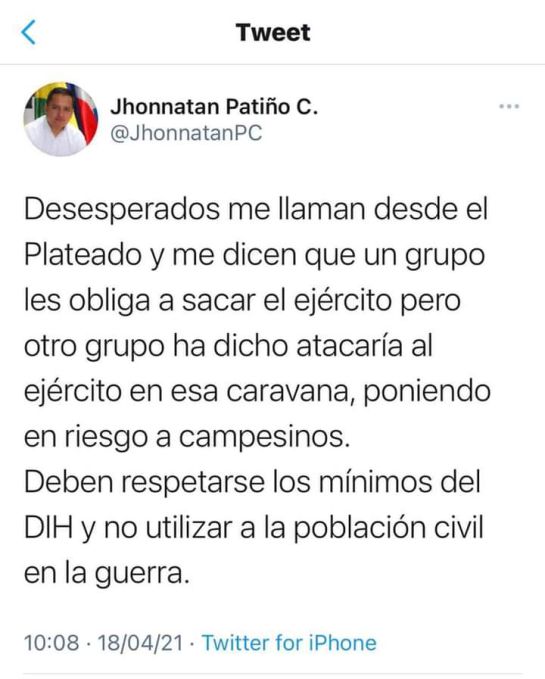 Jhonnatan Patiño, alcalde de Argelia, Cauca Jhonnatan Patiño, alcalde de Argelia, Cauca