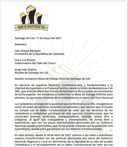 Carta dirigida al Gobierno Nacional Carta dirigida al Gobierno Nacional