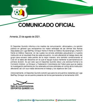 Comunicado del Deportes Quindío Comunicado del Deportes Quindío