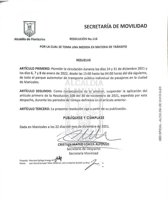 Resolución sobre restricción de pico y placa Resolución sobre restricción de pico y placa