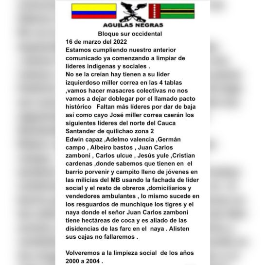 Amenazas contra líderes Amenazas contra líderes