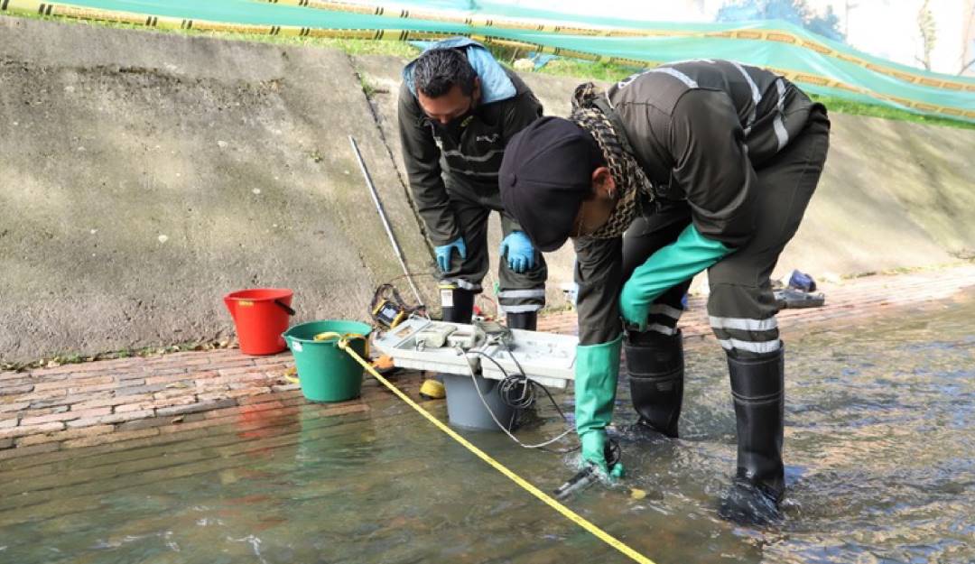 Profesionales de la Secretaría de Ambiente tomando muestras en un tramo del río Salitre. Foto: Christian Valenzuela. Comunicaciones Secretaría de Ambiente. Profesionales de la Secretaría de Ambiente tomando muestras en un tramo del río Salitre. Foto: Christian Valenzuela. Comunicaciones Secretaría de Ambiente.