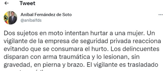 Tuit del secretario de Seguridad de Bogotá Tuit del secretario de Seguridad de Bogotá