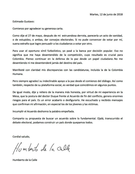 De la Calle dice que se mantiene "en la banca" ante invitación de Petro De la Calle dice que se mantiene "en la banca" ante invitación de Petro