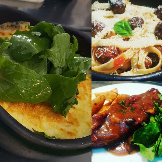 Musaka de carne, fettucini y chorizo en salsa de champiñones Musaka de carne, fettucini y chorizo en salsa de champiñones