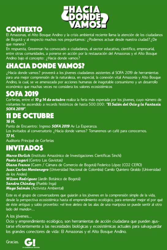 Expertos hablarán sobre Bogotá, Alto Bosque Andino y Amazonía. Expertos hablarán sobre Bogotá, Alto Bosque Andino y Amazonía.