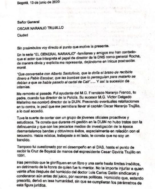 Miguel Maza Márquez Óscar Naranjo: El reclamo de Maza Márquez al general Naranjo por la serie de televisión Miguel Maza Márquez Óscar Naranjo: El reclamo de Maza Márquez al general Naranjo por la serie de televisión