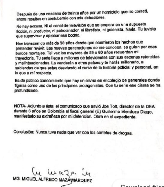 Miguel Maza Márquez Óscar Naranjo: El reclamo de Maza Márquez al general Naranjo por la serie de televisión Miguel Maza Márquez Óscar Naranjo: El reclamo de Maza Márquez al general Naranjo por la serie de televisión