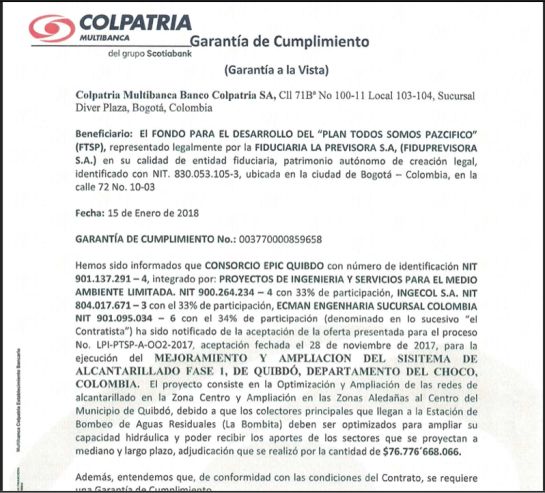 Las garantías bancarias falsas que enredan el alcantarillado de Quibdó Las garantías bancarias falsas que enredan el alcantarillado de Quibdó