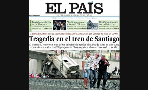 La tragedia del tren de España, en la portada de El País