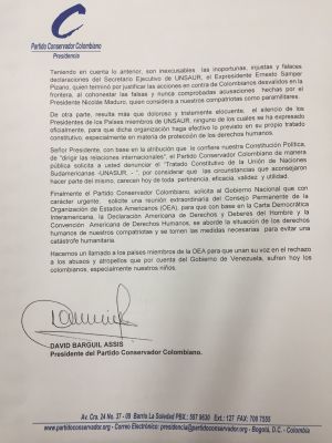 Conservadores piden a Santos que Colombia salga de la Unasur Conservadores piden a Santos que Colombia salga de la Unasur