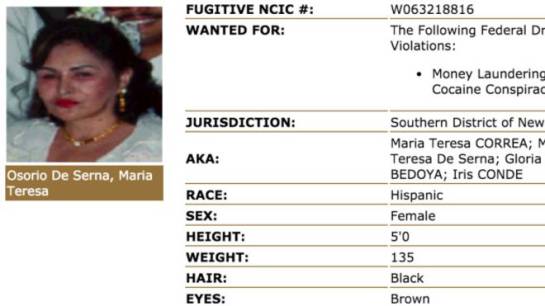 Ficha de María Teresa Osorio de Serna en la página web de la división internacional de la DEA. Ficha de María Teresa Osorio de Serna en la página web de la división internacional de la DEA.