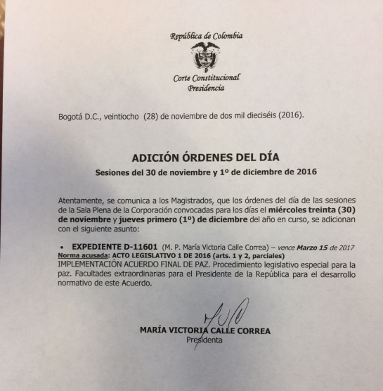 Refrendación de acuerdo de paz: Ponencia en la Corte mantiene el 'fast track' y pide refrendación popular Refrendación de acuerdo de paz: Ponencia en la Corte mantiene el 'fast track' y pide refrendación popular