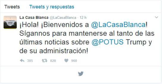 La Casa Blanca emite su primer mensaje en español en su cuenta de Twitter La Casa Blanca emite su primer mensaje en español en su cuenta de Twitter