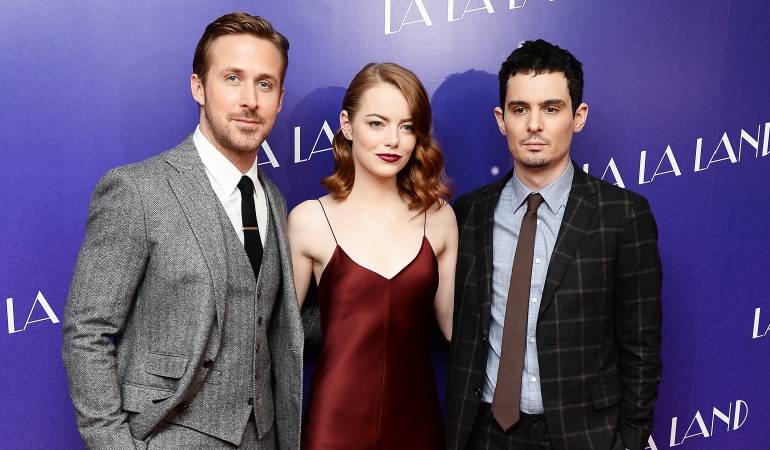 Ryan Gosling, Emma Stone y el director Damien Chazelle.