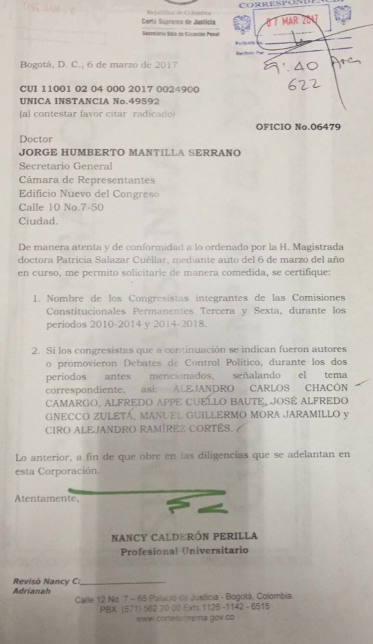 Corte Suprema pidió al Congreso certificar calidad de aforados de nueve parlamentarios Corte Suprema pidió al Congreso certificar calidad de aforados de nueve parlamentarios