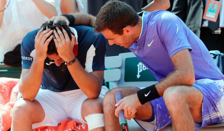 Nicolás Almagro Juan Martín Del Potro Roland Garros: Almagro se retira de Roland Garros en medio de lágrimas; Del Potro avanza